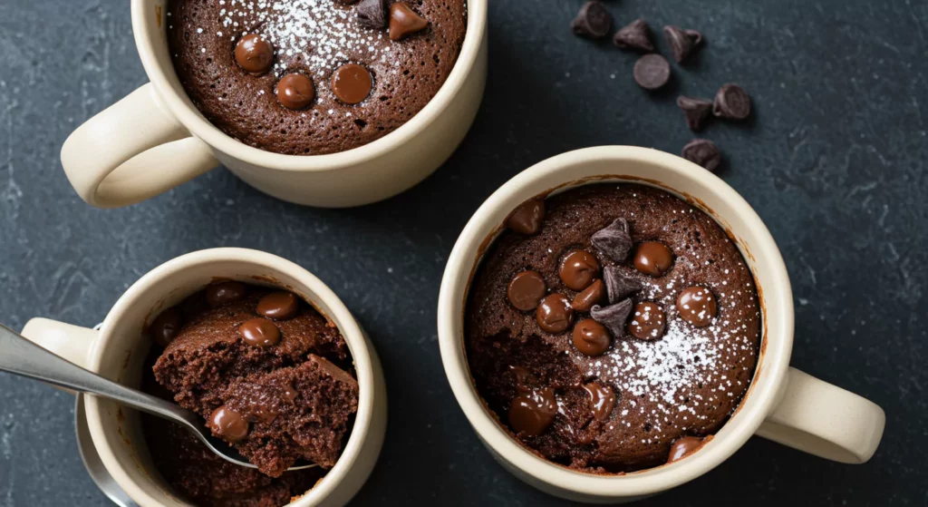 Microwave chocolate caramel mug cakes