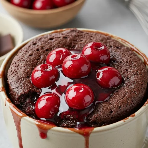 Chocolate Cherry Jubilee mug cake