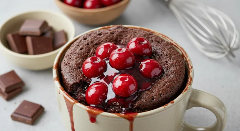 Chocolate Cherry Jubilee mug cake