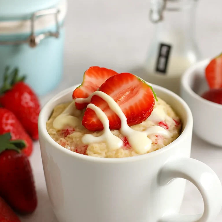 White Chocolate Strawberry Mug Cake