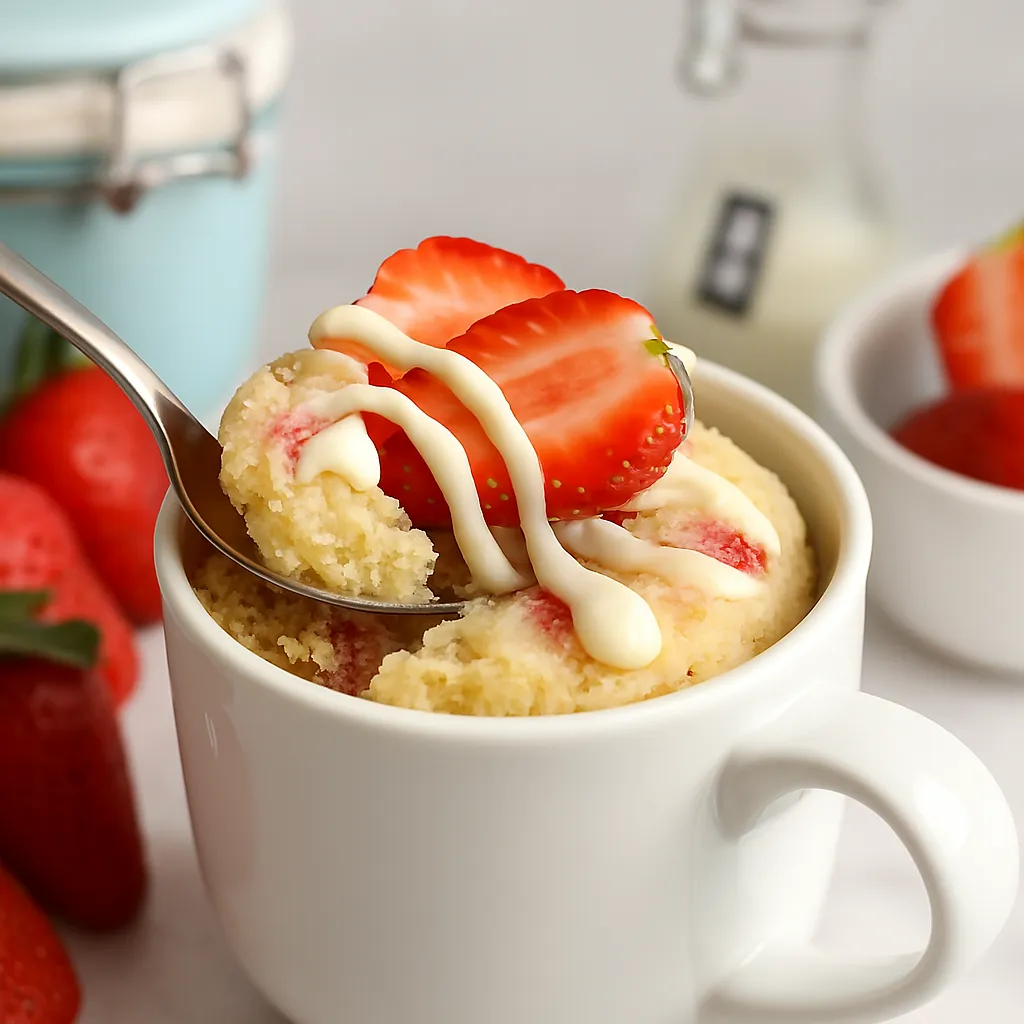 White Chocolate Strawberry Mug Cake recipe