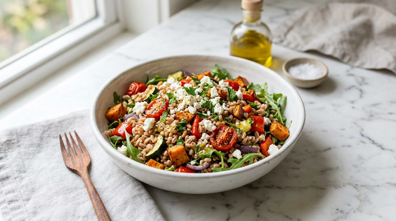 Farro Salad with Roasted Vegetables & Feta