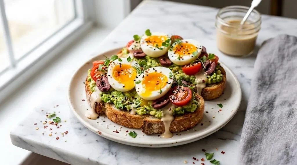Avocado Egg and Tahini Open Toasted Sandwiche