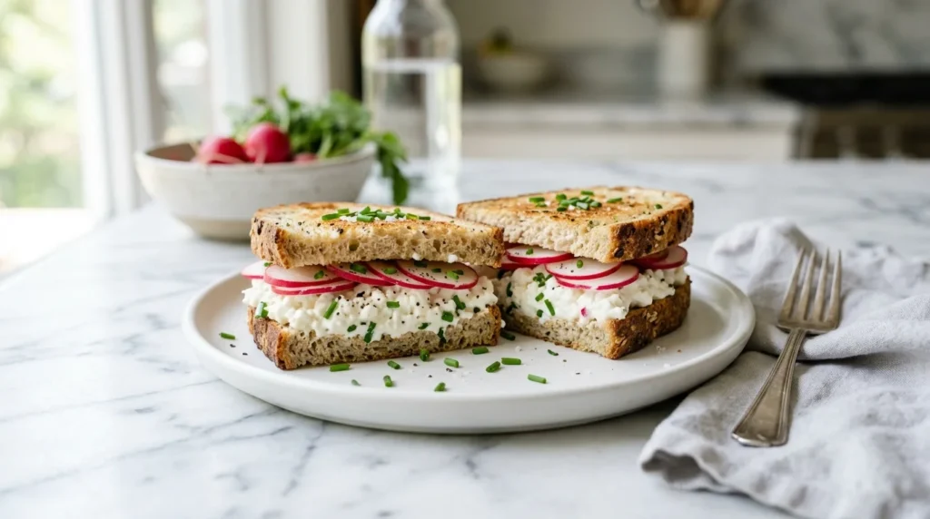 Cottage Cheese and Radish Sandwich with Chives
