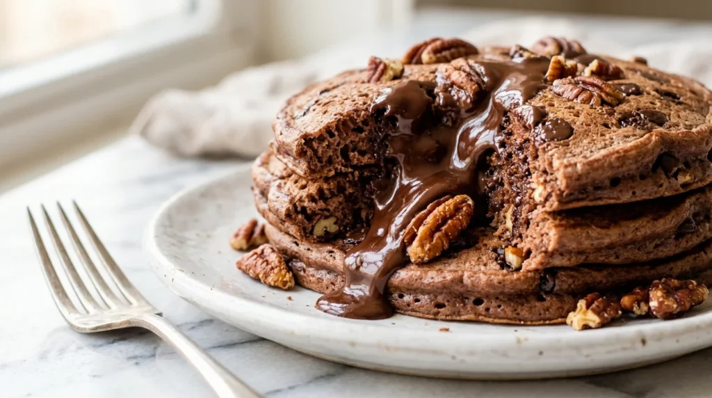 Easy Chocolate Pecan Pancakes