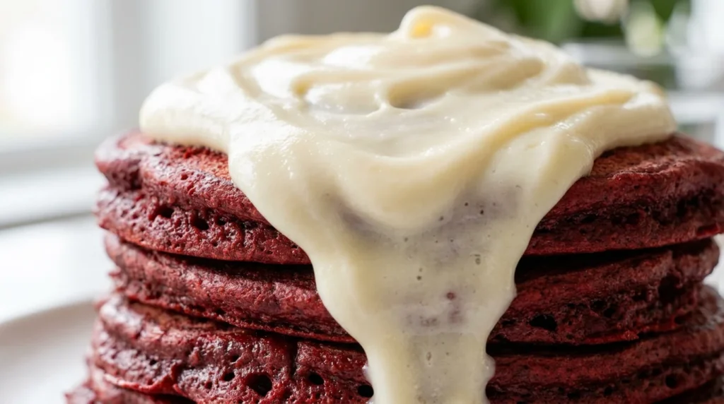 Easy Red Velvet Pancakes with Sweet Cream Cheese