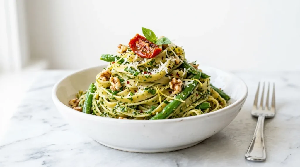 Fettuccine with Green Beans and Pesto