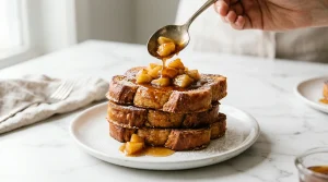 Pouring syrup over French toast
