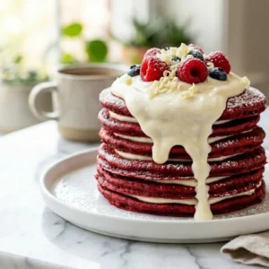 Red Velvet Pancakes with Sweet Cream Cheese