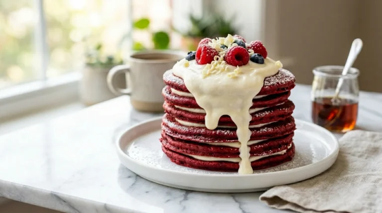 Red Velvet Pancakes with Sweet Cream Cheese