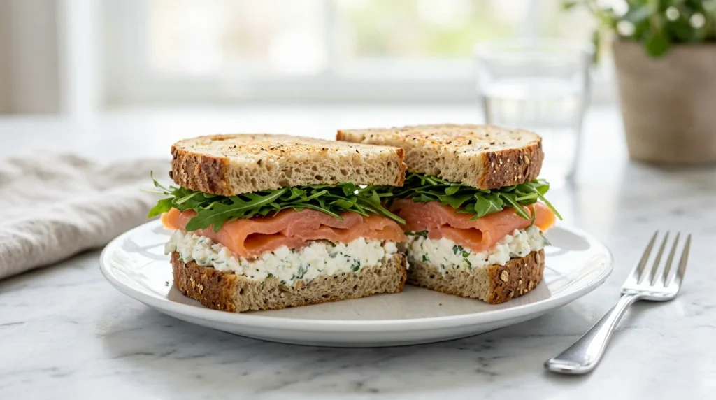 Smoked Salmon Cottage Cheese and Arugula Sandwich Recipe