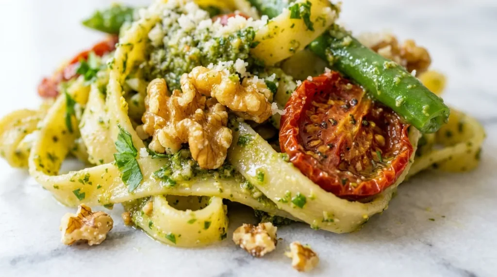 Walnut Pesto Fettuccine with Green Beans