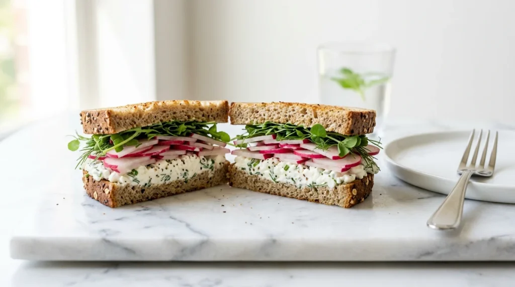 easy Cottage Cheese and Radish Sandwich with Chives