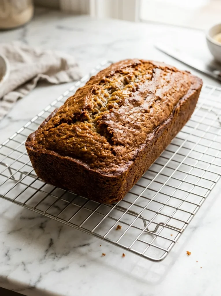 Banana bread on cooling rack