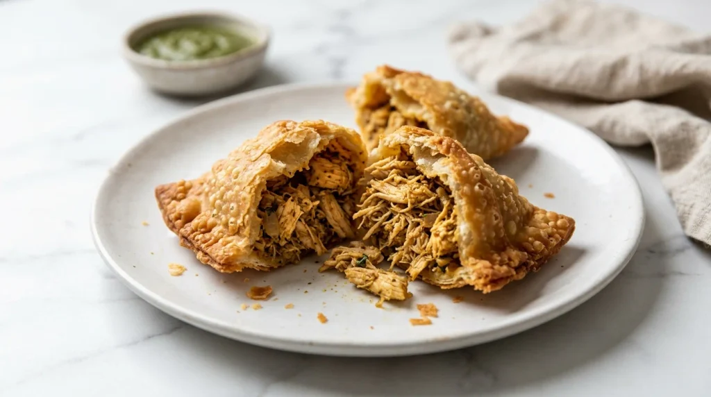 Chicken samosa on plate
