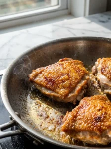 Chicken searing in skillet