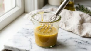 Glass jar with whisk