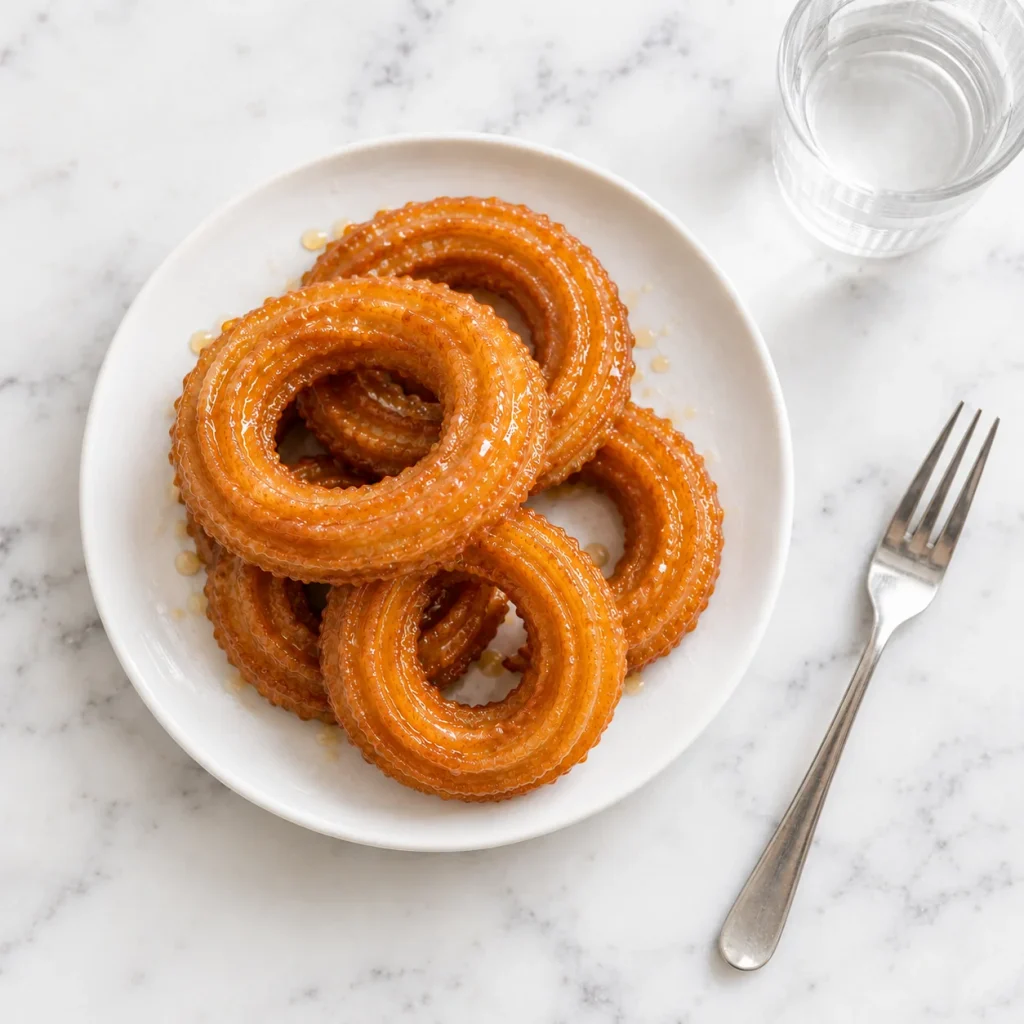 Glazed Ridged Churro Rings on Marble