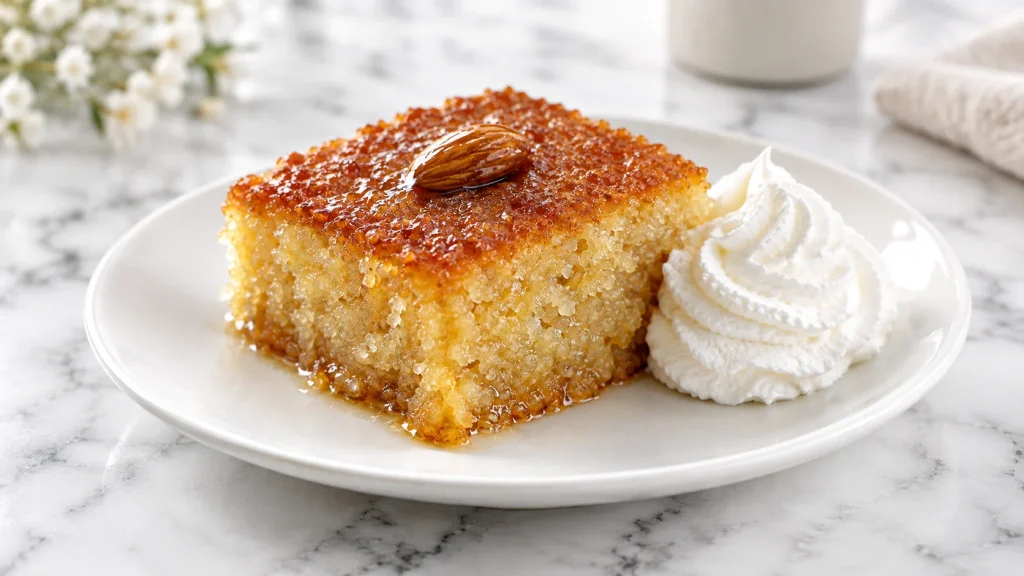 Glossy Semolina Cake with Whipped Cream