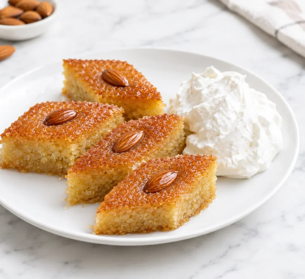 Golden Almond Syrup Cake with Cream