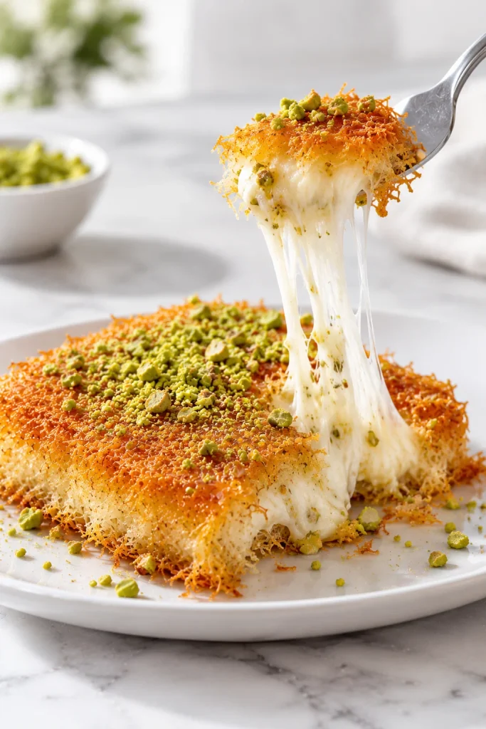 Golden Kunafa with Stretchy Cheese Pull