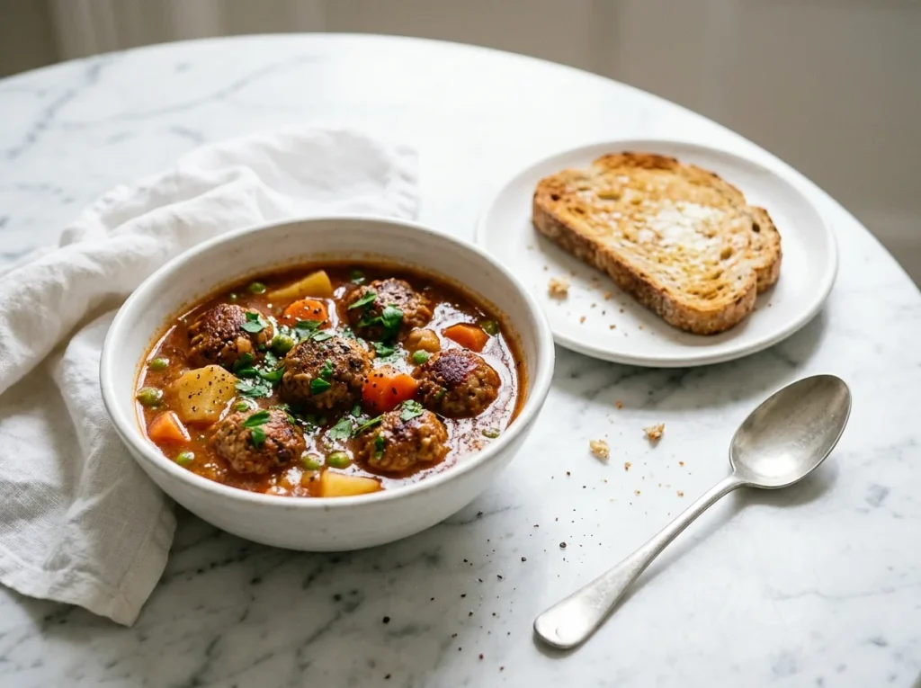 Meatball stew with toast