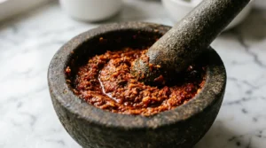 Spice paste in stone mortar