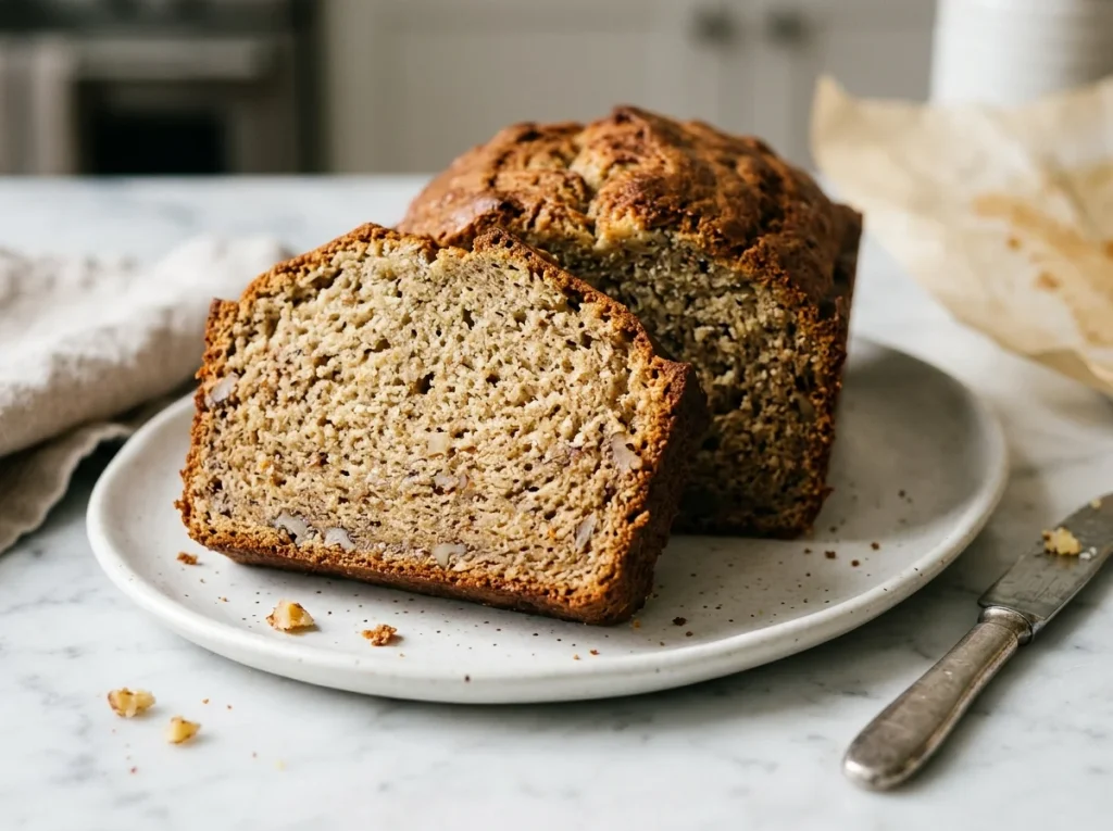 moist interior crumb of the banana bread